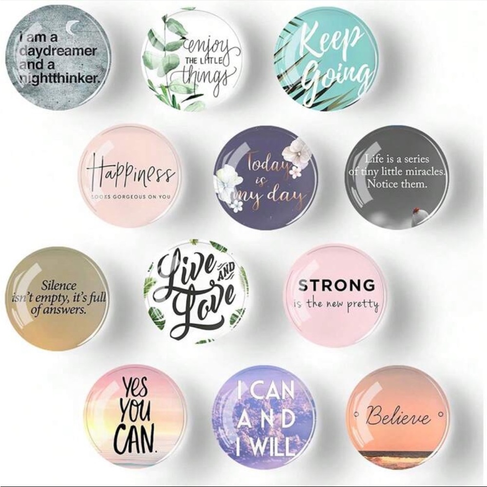 12pcs Fridge Magnets, Inspirational English Phrases Series Crystal Glass